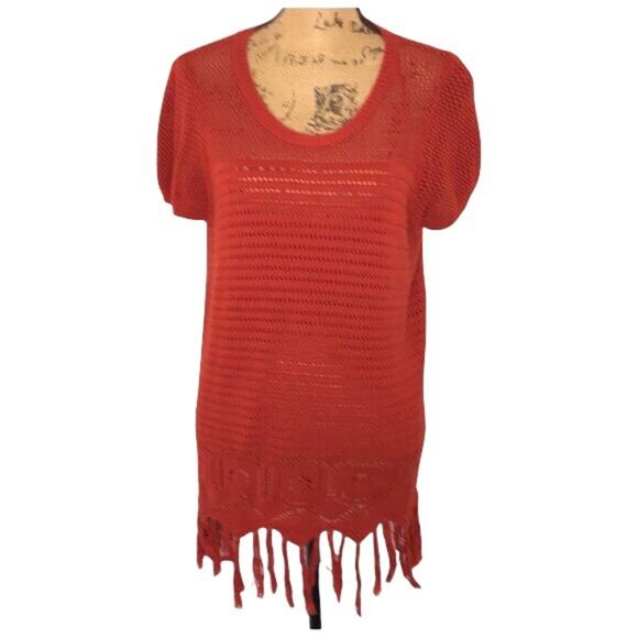 John Paul Richard Size Large Pointelle Knit Fringed Tunic Sweater Boho Chic - Picture 1 of 8